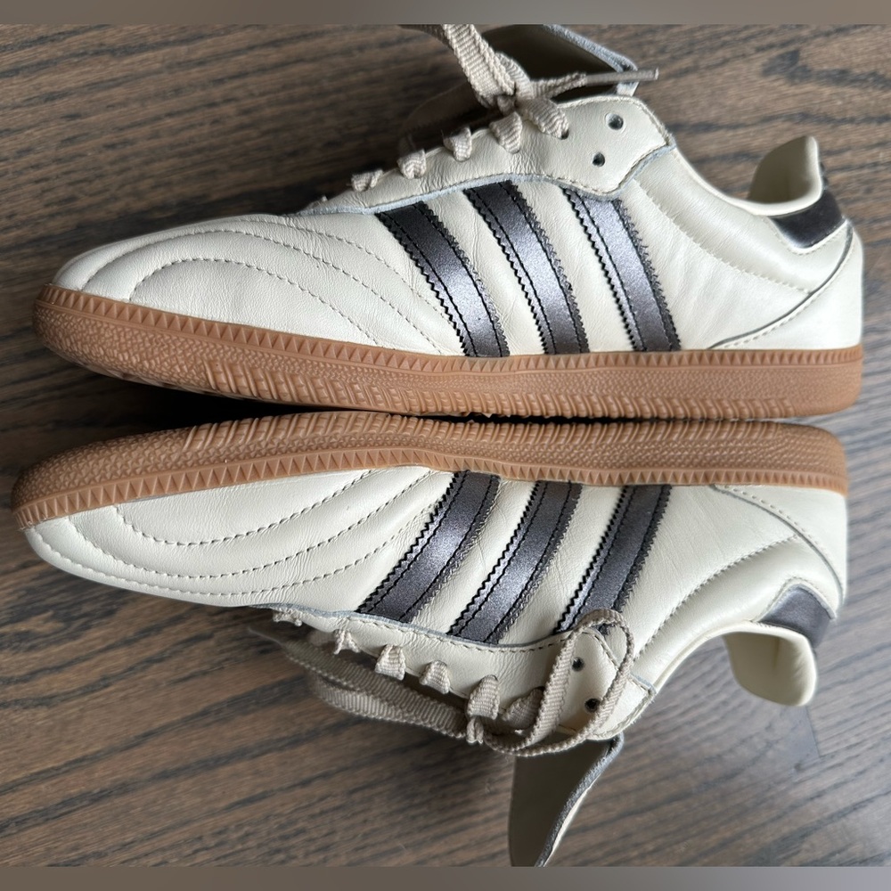 Adidas Samba Long Tongue Sneakers in White Cream with Brown Soles - Picture 3 of 5